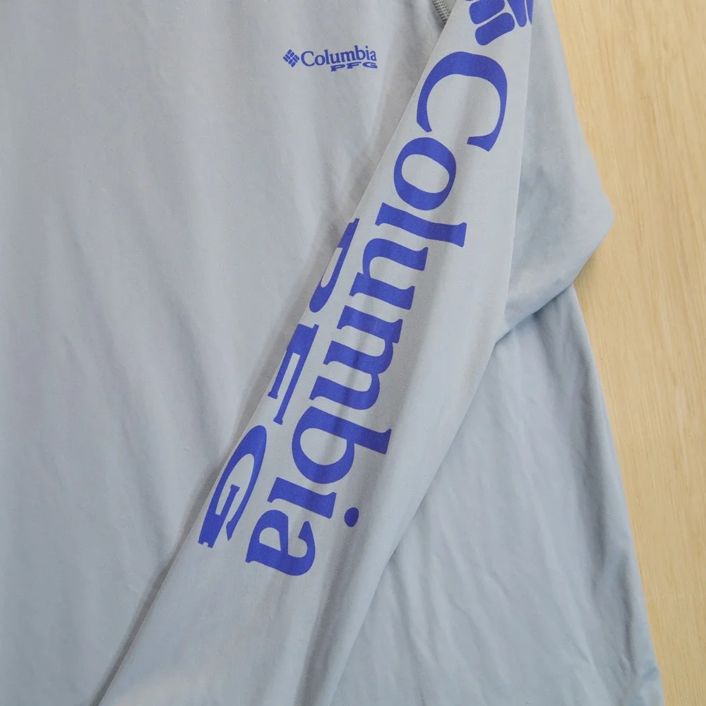 Columbia PFG Terminal Tackle Grey Blue Long Sleeve Fishing Shirt Mens Medium